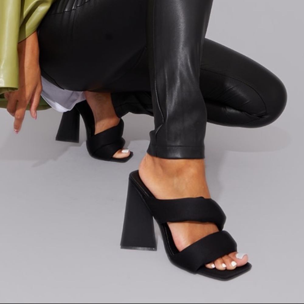 PLT black double strap heeled mules